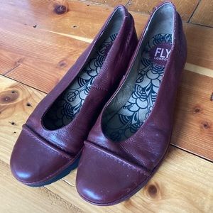 Fly London maroon heeled loafers